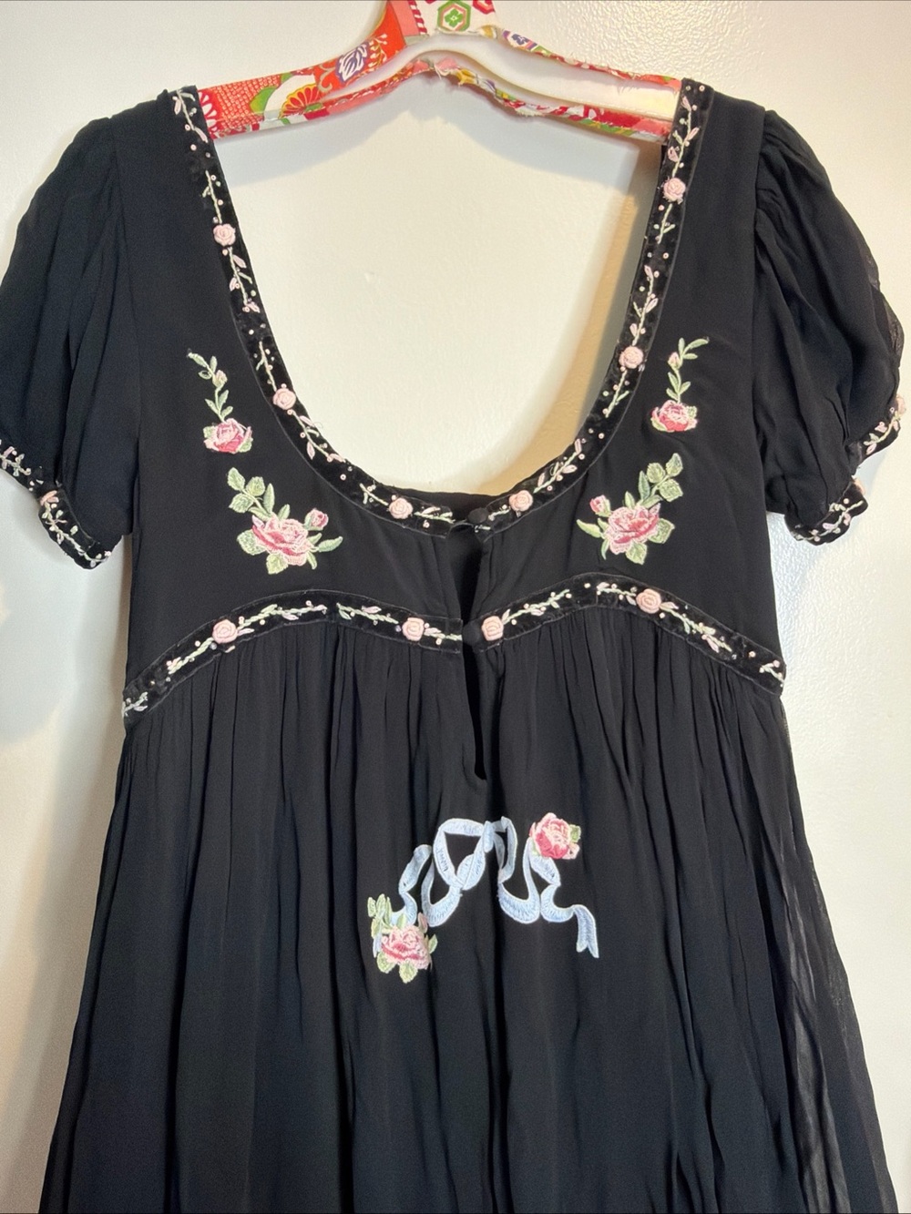 For Love & Lemons Rosemarie Embroidered Floral Bows Coquette Beaded Maxi Dress M - Picture 9 of 12